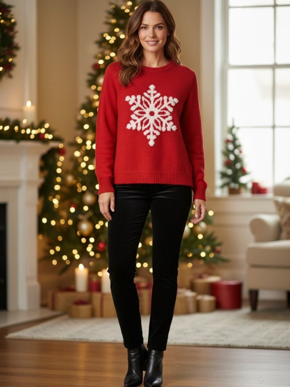 Cupcakes & Cashmere Red Snowflake Holiday Christmas Sweater, Small